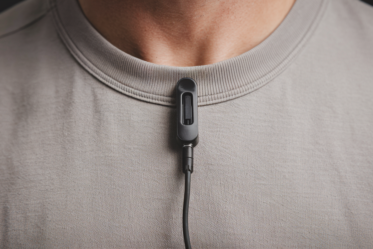 Proper lavalier microphone placement on actor's shirt collar